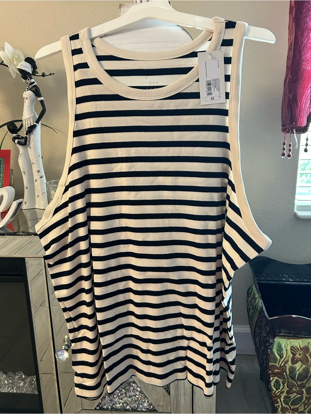 Black & Cream Striped Tank Top